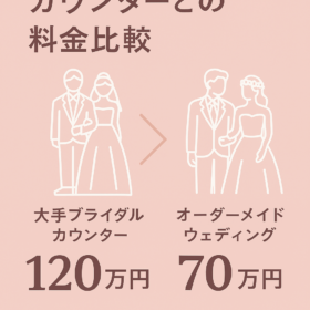 大手ブライダルカウンターとの比較。 大手ブライダルカウンター120万円がブラスタなら70万円